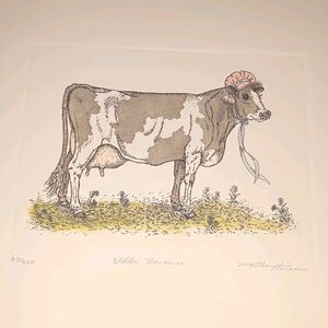 Martha Hinson “Udder Nonsense” Cow In Pink Bonnet Print Signed & Numbered 63/350